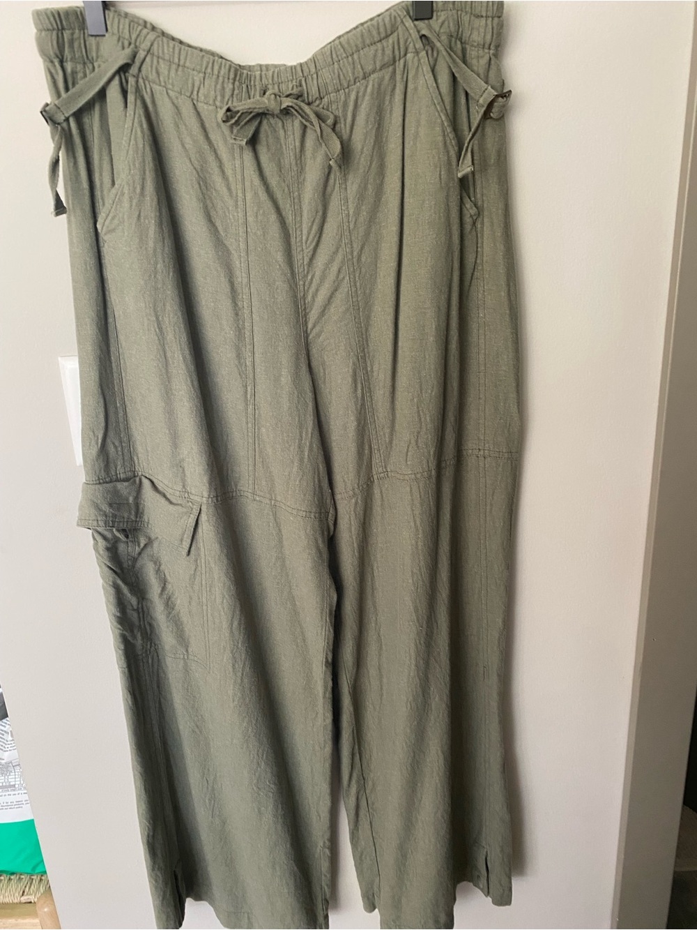 Pilcro Olive Green Wide-Leg Drawstring Pants